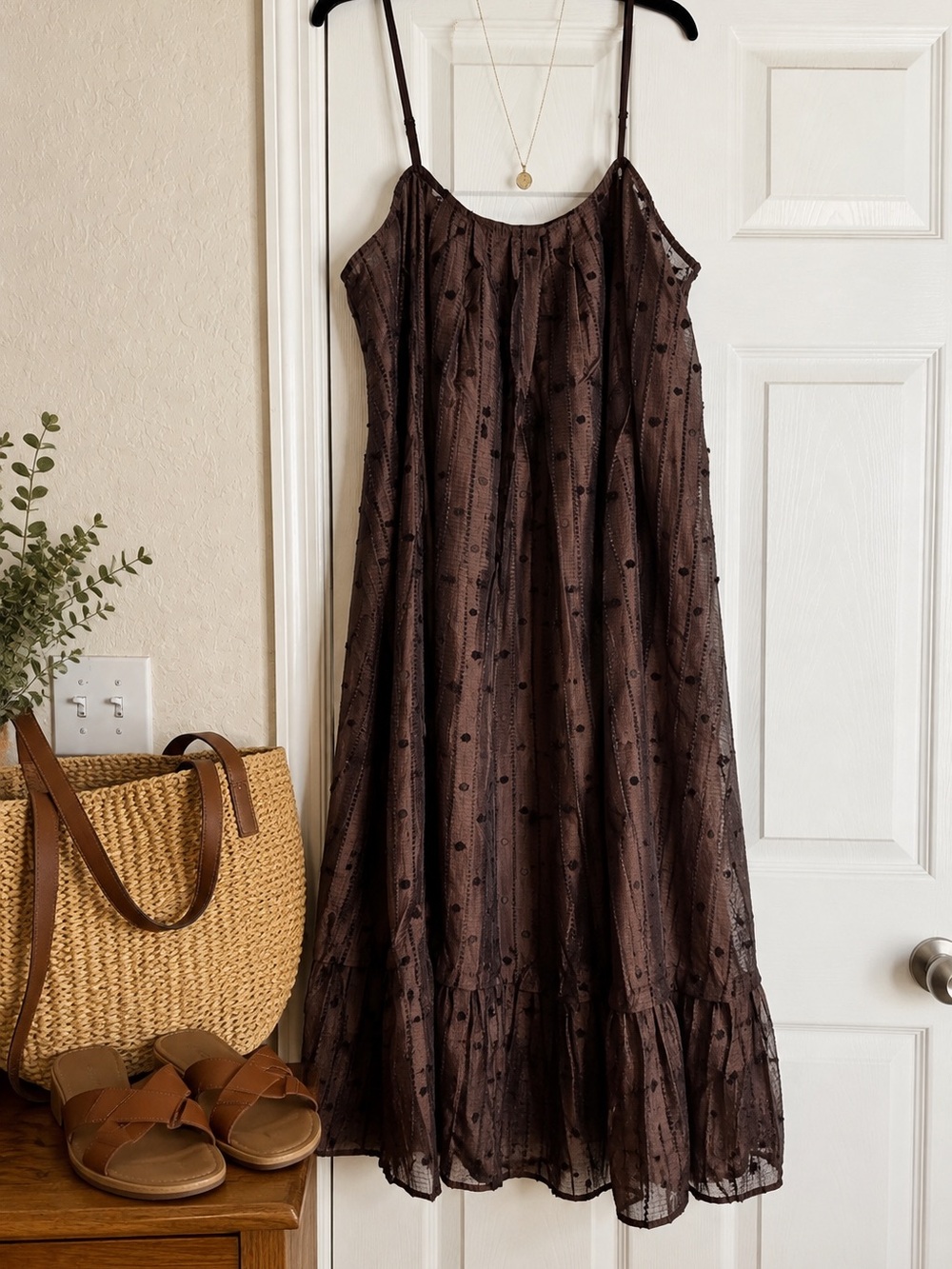 J. Crew Chocolate Brown Polka Dot Maxi Slip Dress